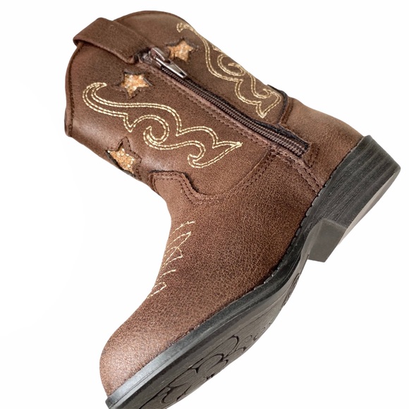 new Mia ☀︎ ︎Vegan Leather Cowboy Boots ☀︎︎ Cognac + Metallic Gold ☀︎ Toddler 5 - Picture 14 of 16